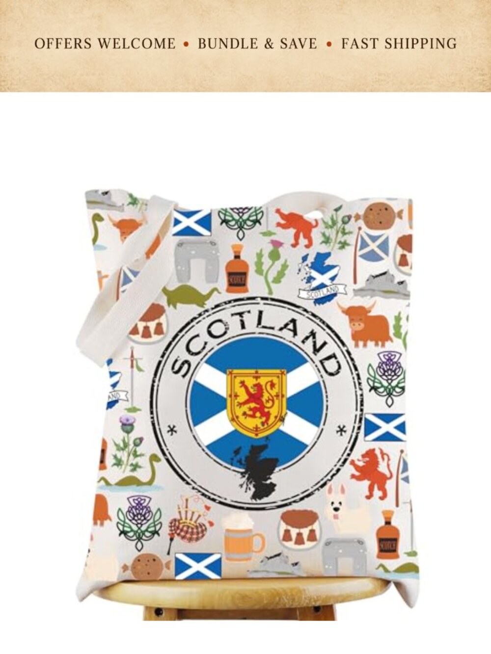 Canvas Tote Bag Scotland Travel Shoulder Bag